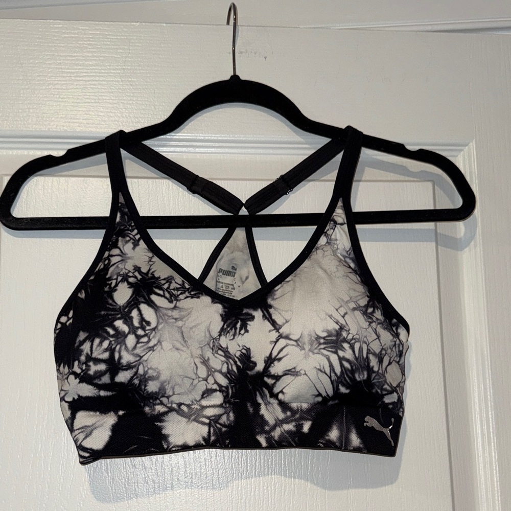Puma Black & White Tie-Dye Strappy Sports Bra